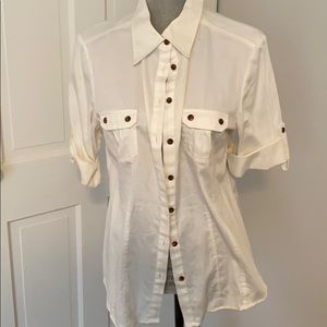 Woman large white button down